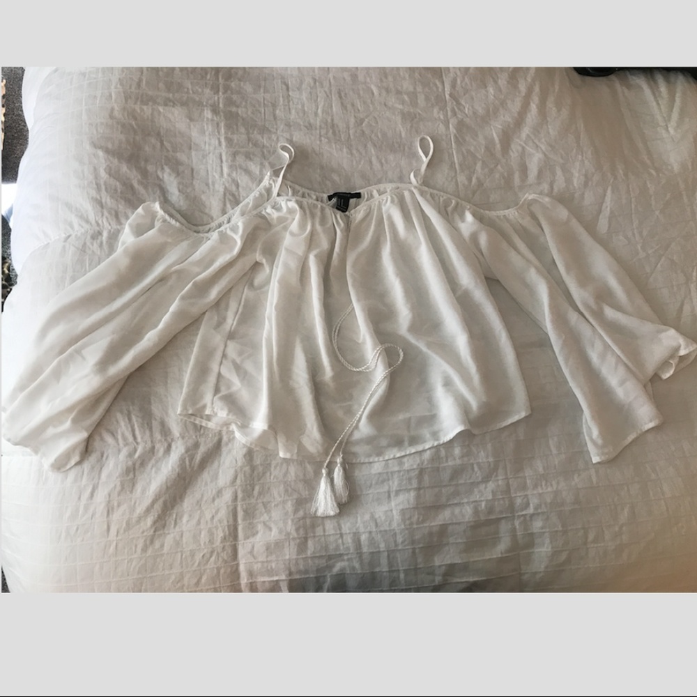 White Cut Out Shoulders Long Sleeve Shirt